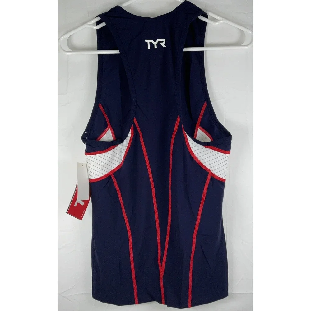 NWT Men's TYR Carbon Triathlon‎ Tank SPF50 Stretch Compression Navy Red White XS